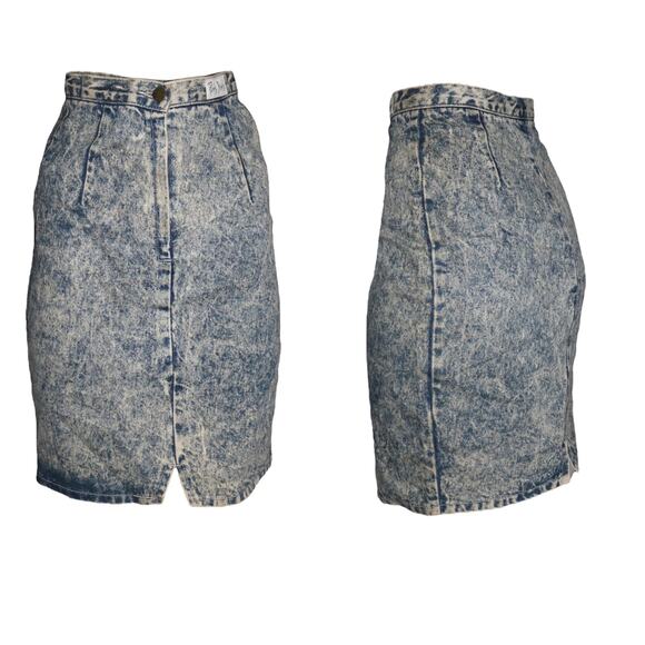 Vintage Paris Blue Acid Wash Denim Skirt Size 5 24” Waist Approximately - Picture 1 of 6